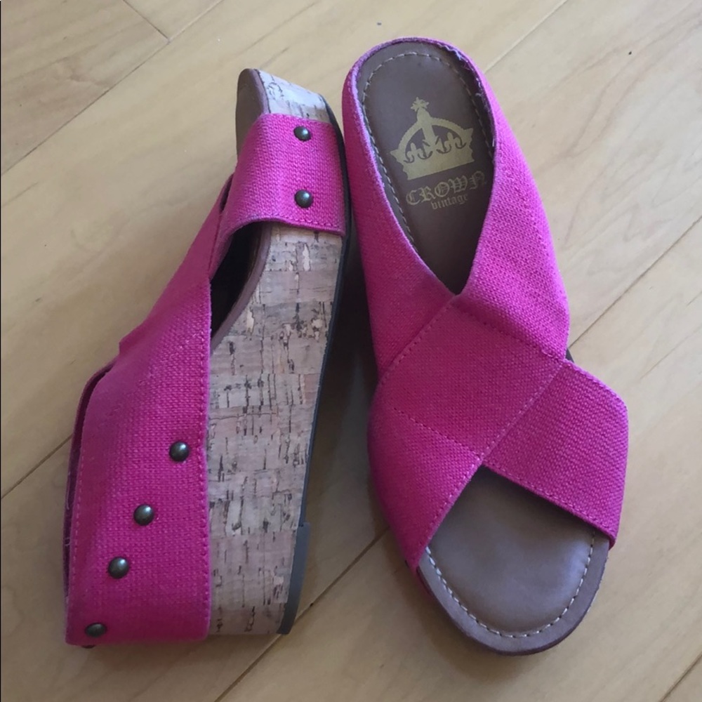 Pink Wedges with Stud Embellishment & Cork Heel